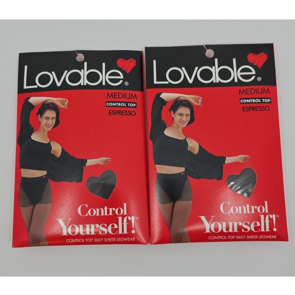 Lot 2 Pair Vintage Lovable Hip Hugger Medium Control Top Espresso Pantyhose NEW